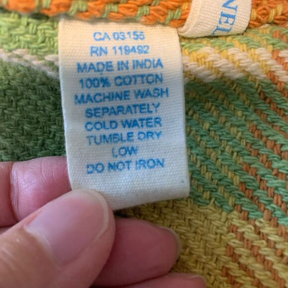 April Cornell Orange Yellow Green Plaid and Fringe Rectangular Tablecloth 80x54 - Picture 7 of 9